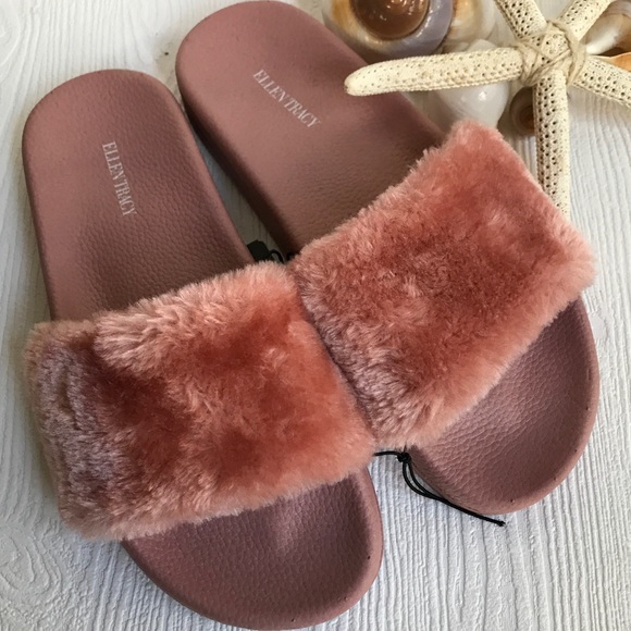 Ellen Tracy Shoes - Fur slides Ellen Tracy size 8 dusty pit pink